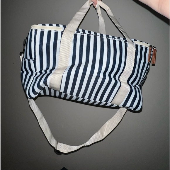 Navy Blue Striped Large Square Insulated Tote Bag - Picture 4 of 5